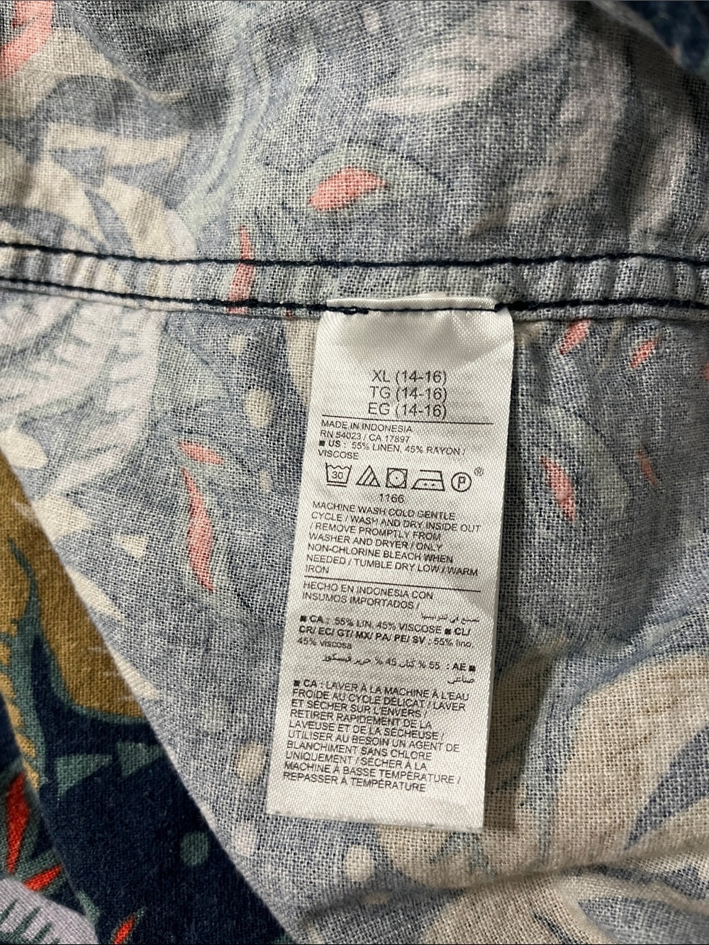 Old Navy Short Sleeve Tropical Linen Blend Pocket Shirt Sz XL - Picture 5 of 6